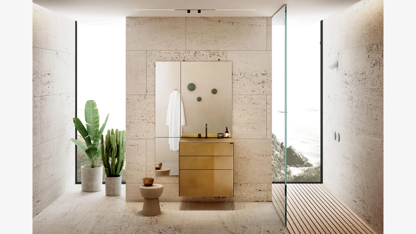 Mobile da Bagno sospeso in vetro con lavabo integrato 36e8 Bathroom 1121 di Lago