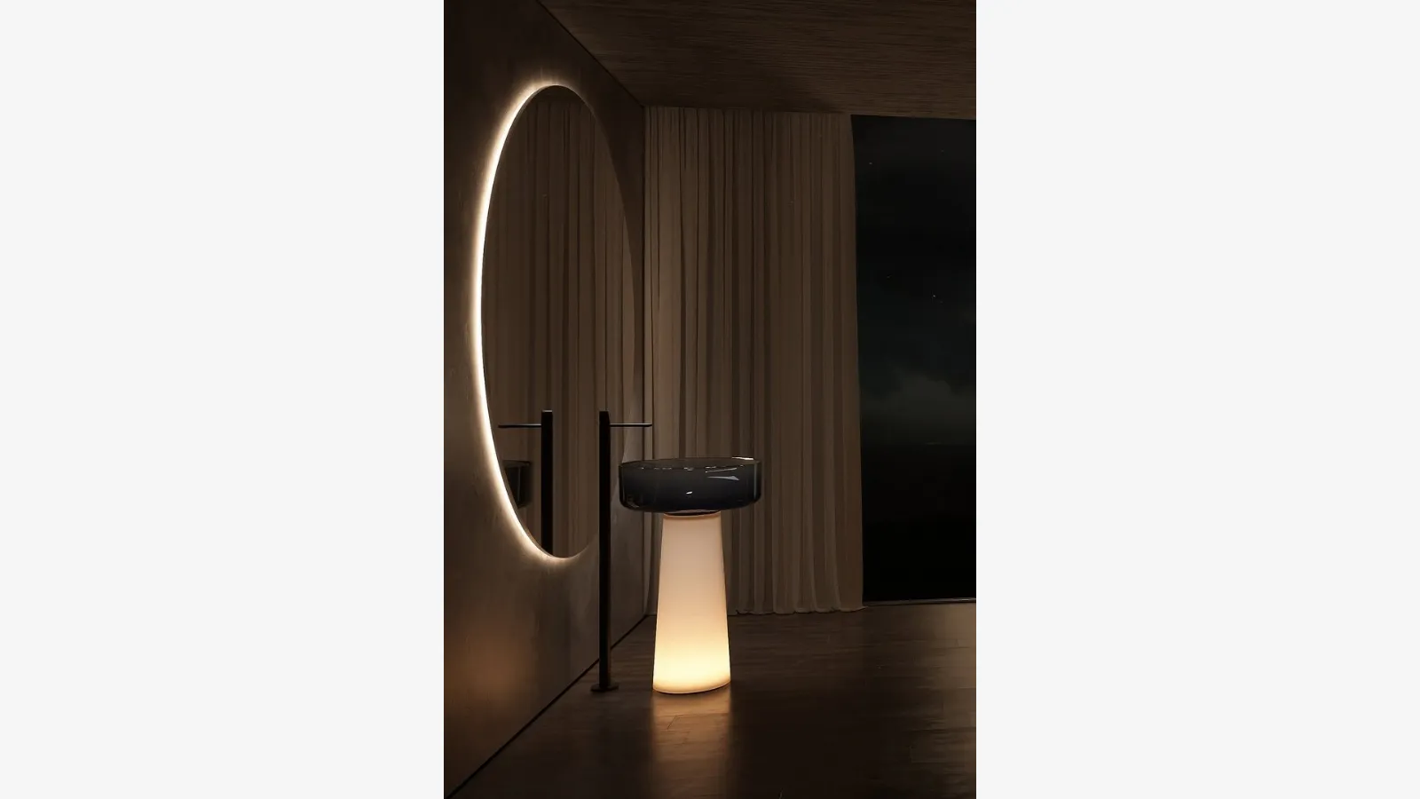 Lavabo da terra Albume Lux in cristallo con base luminosa di Antoniolupi