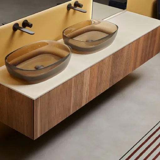 Mobile da Bagno in rovere con linee parallele incise Binario12 di Antoniolupi