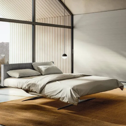 Letto con testiera imbottita e base in acciaio Steel 1701 di Lago