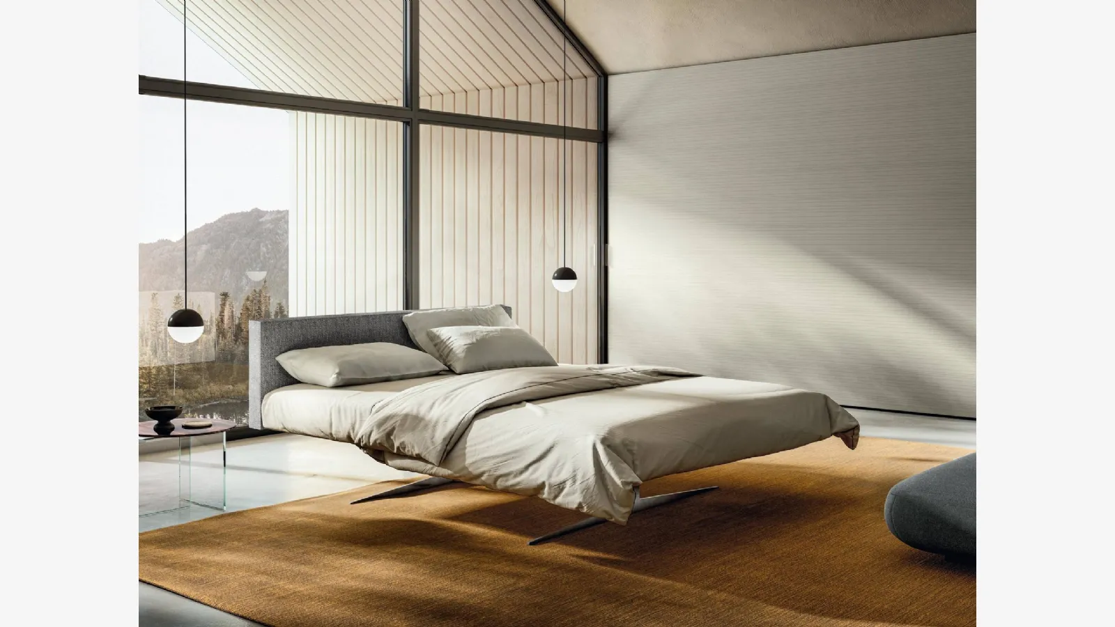 Letto con testiera imbottita e base in acciaio Steel 1701 di Lago