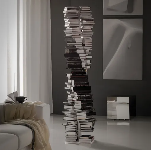 Libreria autoportante di design Dna a colonna con tredici ripiani in acciaio verniciato di Cattelan 