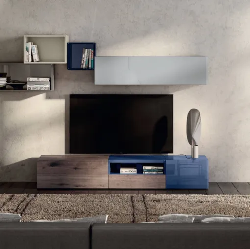 Mobile Porta Tv in rovere e vetro lucido denim 36e8 0520 di Lago