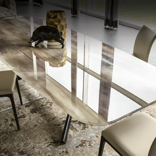 Tavolo con base in acciaio e piano in cristallo stampato Planer Crystalart di Cattelan Italia