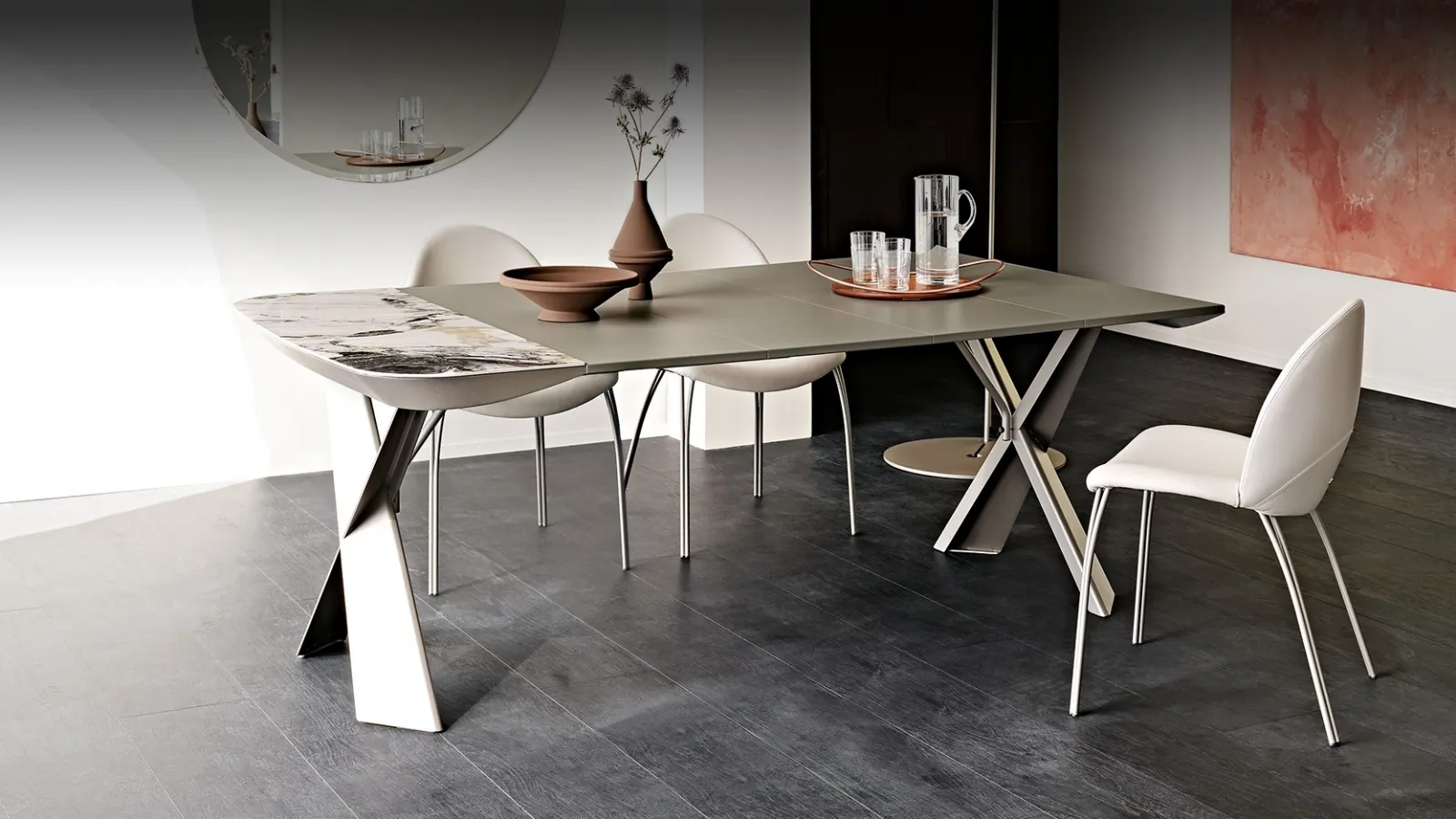 Consolle allungabile con piano in ceramica e base in metallo Terminal Keramik Drive di Cattelan Italia