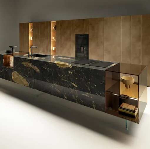 Cucina Design con isola 36e8 Glass 1921 in marmo di Lago