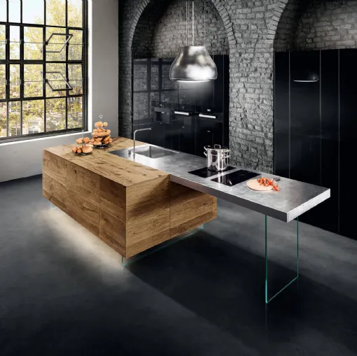 Cucina Design con isola in legno e acciaio 36e8 Wildwood 0353 di Lago