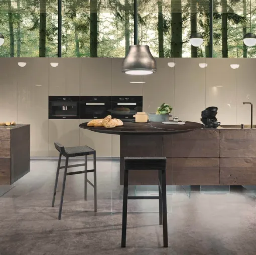 Cucina Design Air in legno con penisola in Marble XGlass Marquina di Lago