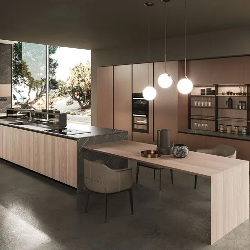 Cucina Design con isola Ak 04 04 in Olmo naturale di Arrital