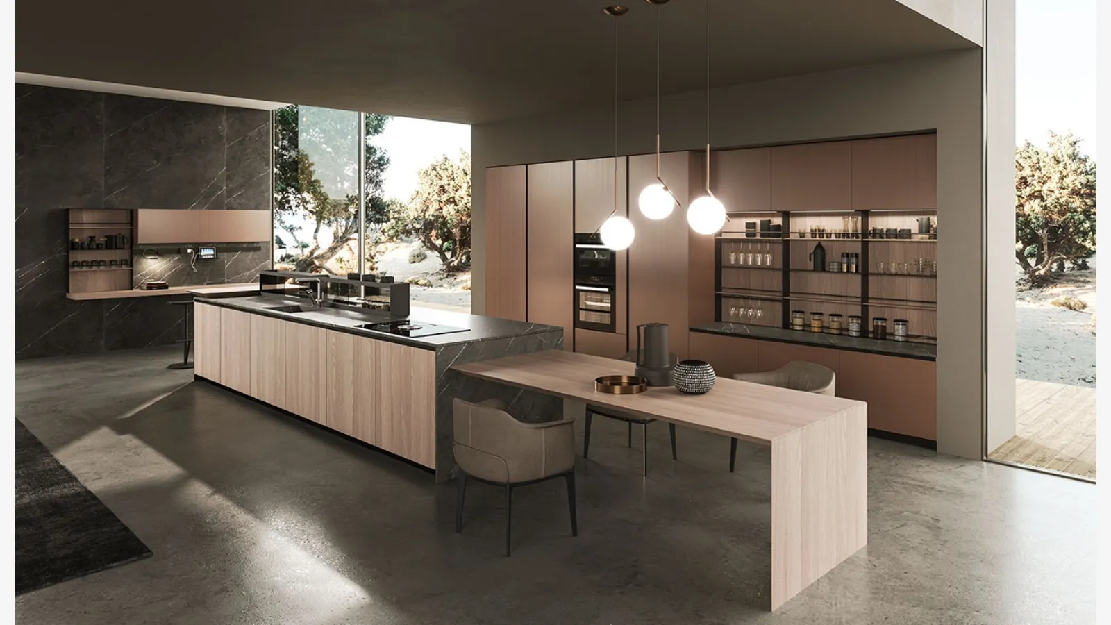 Cucina Design con isola Ak 04 04 in Olmo naturale di Arrital