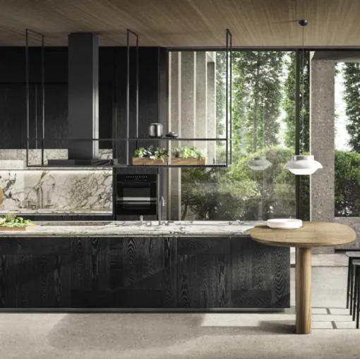 Cucina Design con isola Intersection in Rovere Nero con top in marmo di Dada