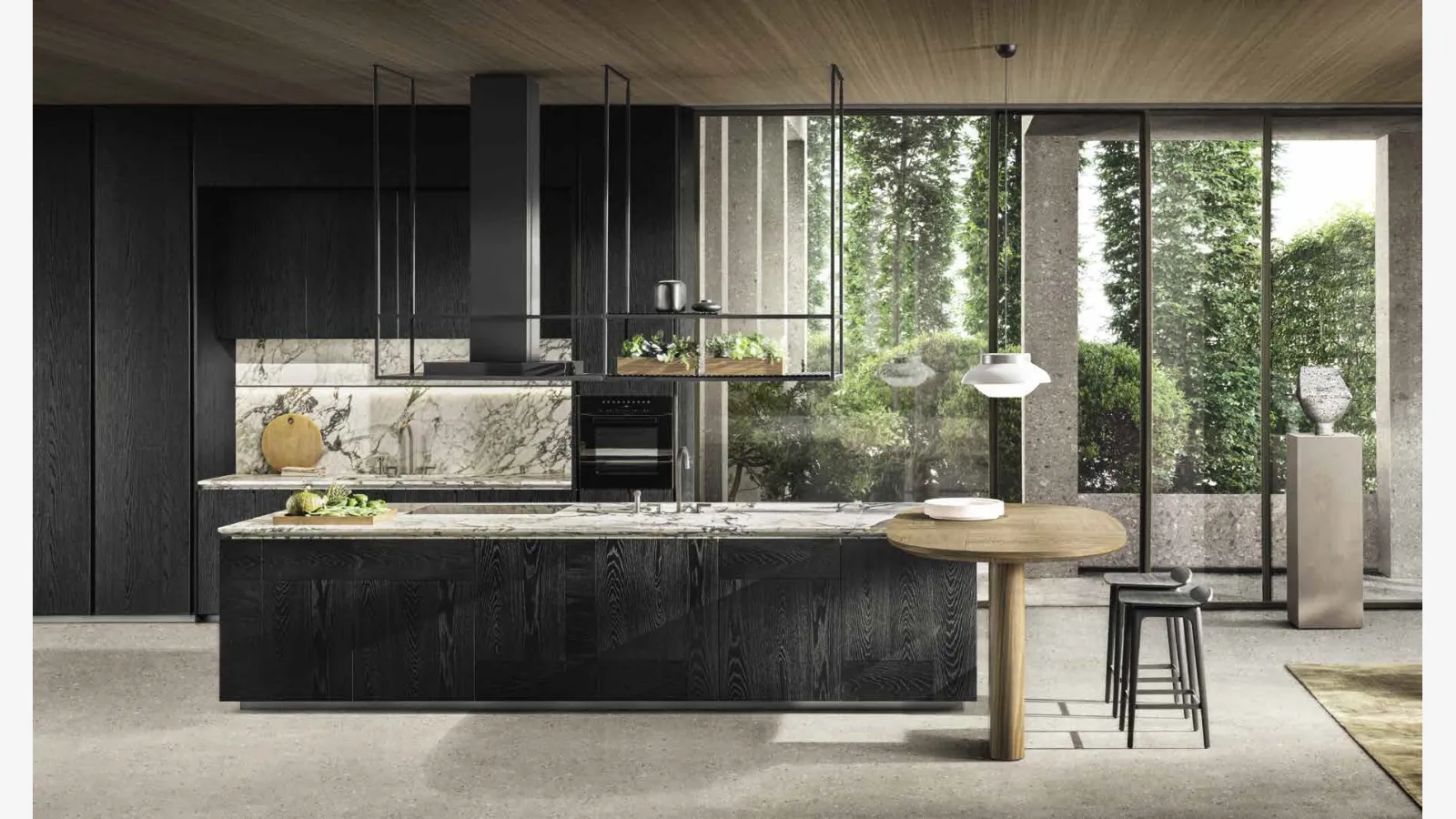 Cucina Design con isola Intersection in Rovere Nero con top in marmo di Dada