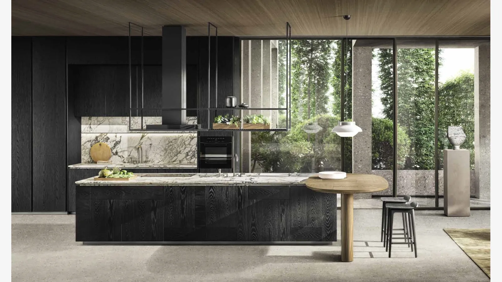 Cucina Design con isola Intersection in Rovere Nero con top in marmo di Molteni & C