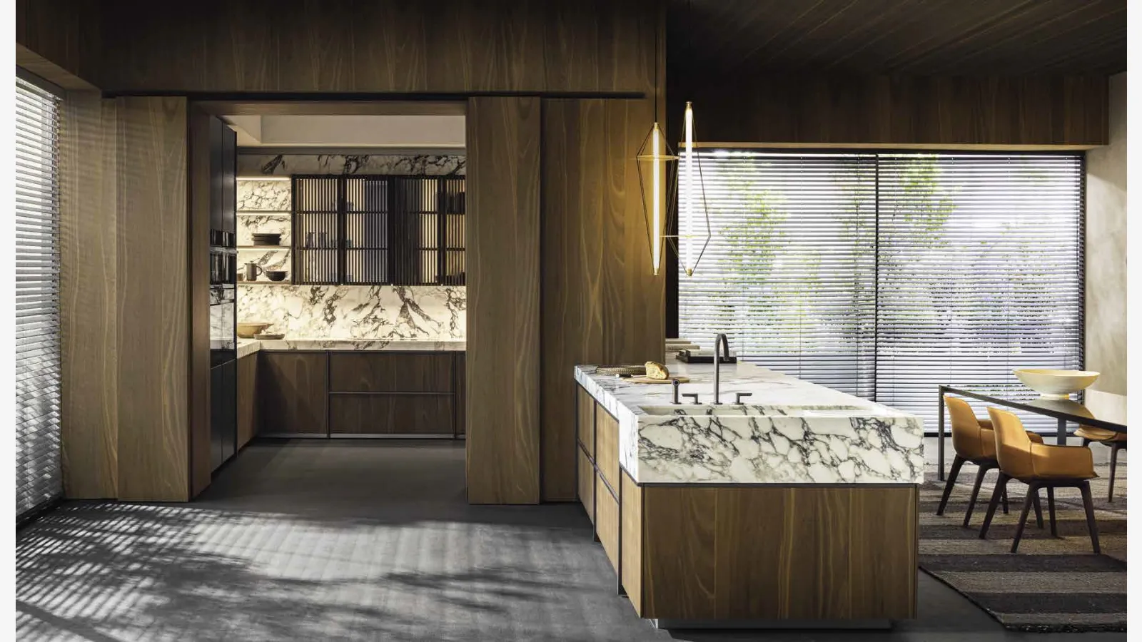 Cucina Design con penisola Intersection in Rovere Thermo di Dada